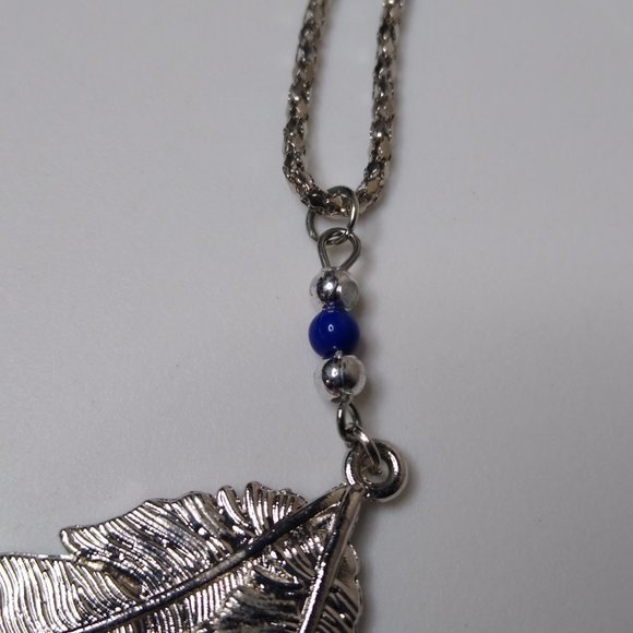 Metal Two Feather Pendant Necklace 18.5 Inches - Picture 7 of 14